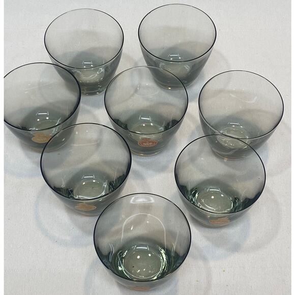 1960s Danish Modern Holmegaard Glasvaerk Smoke Liquor +  MCM Holmgaard Elsinore Per Lutken Smoke Liquor Shot Glasses Set Of 8 Danish